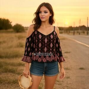 Anthropologie RAGA Alice Cold Shoulder Boho Festival Top Crop Blouse Size S NWT